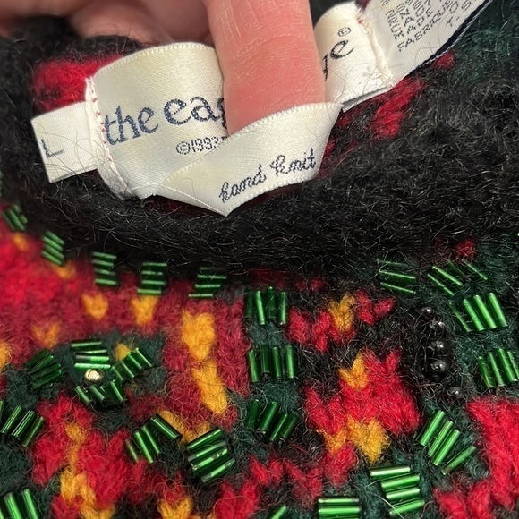 The Eagles Eye Vintage Black Red Festive Beaded Hand Knit Wool/Mohair Sweater - Picture 3 of 9